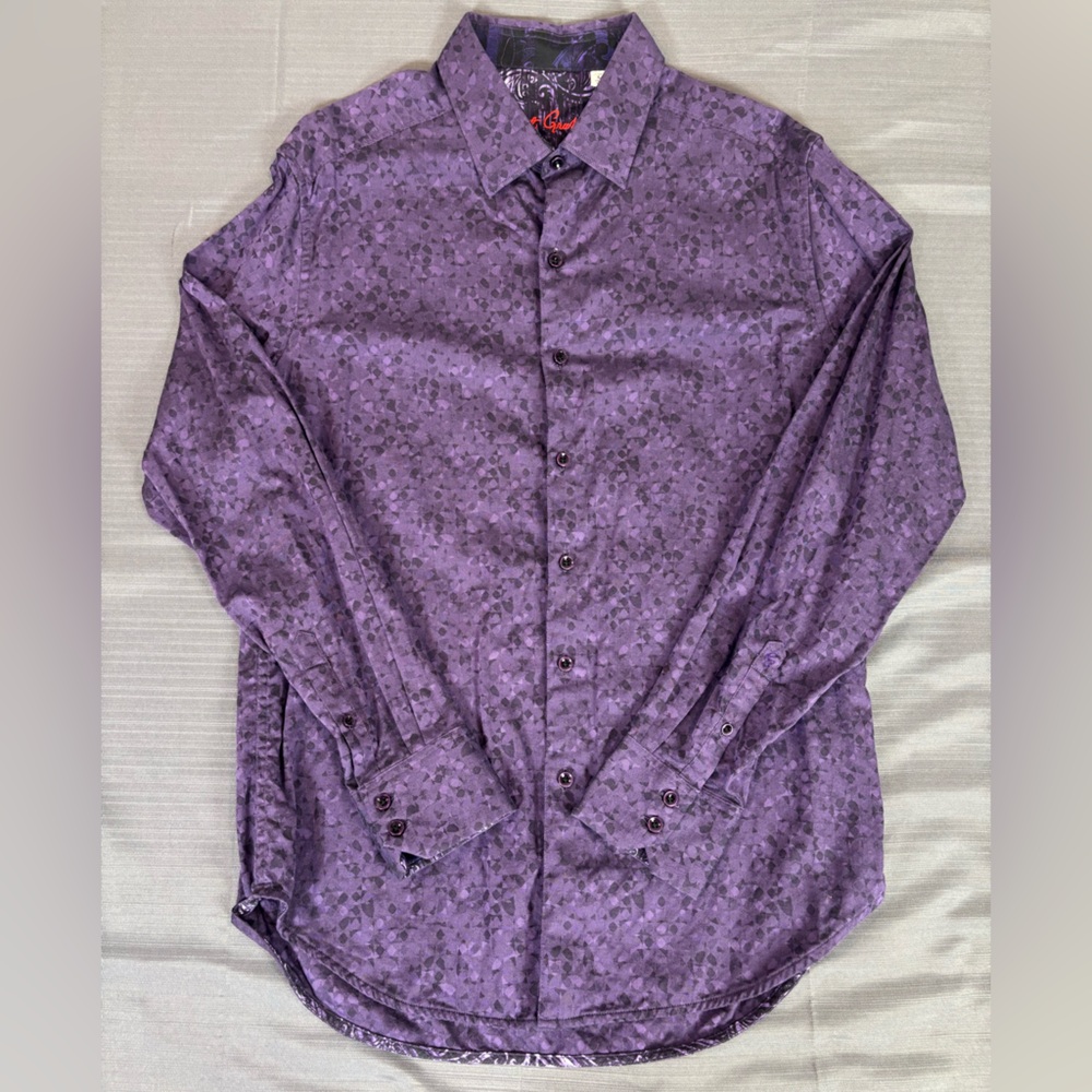 Robert Graham Purple Geometric Shirt Men’s Button Up Flip Cuff Paisley Trim Med